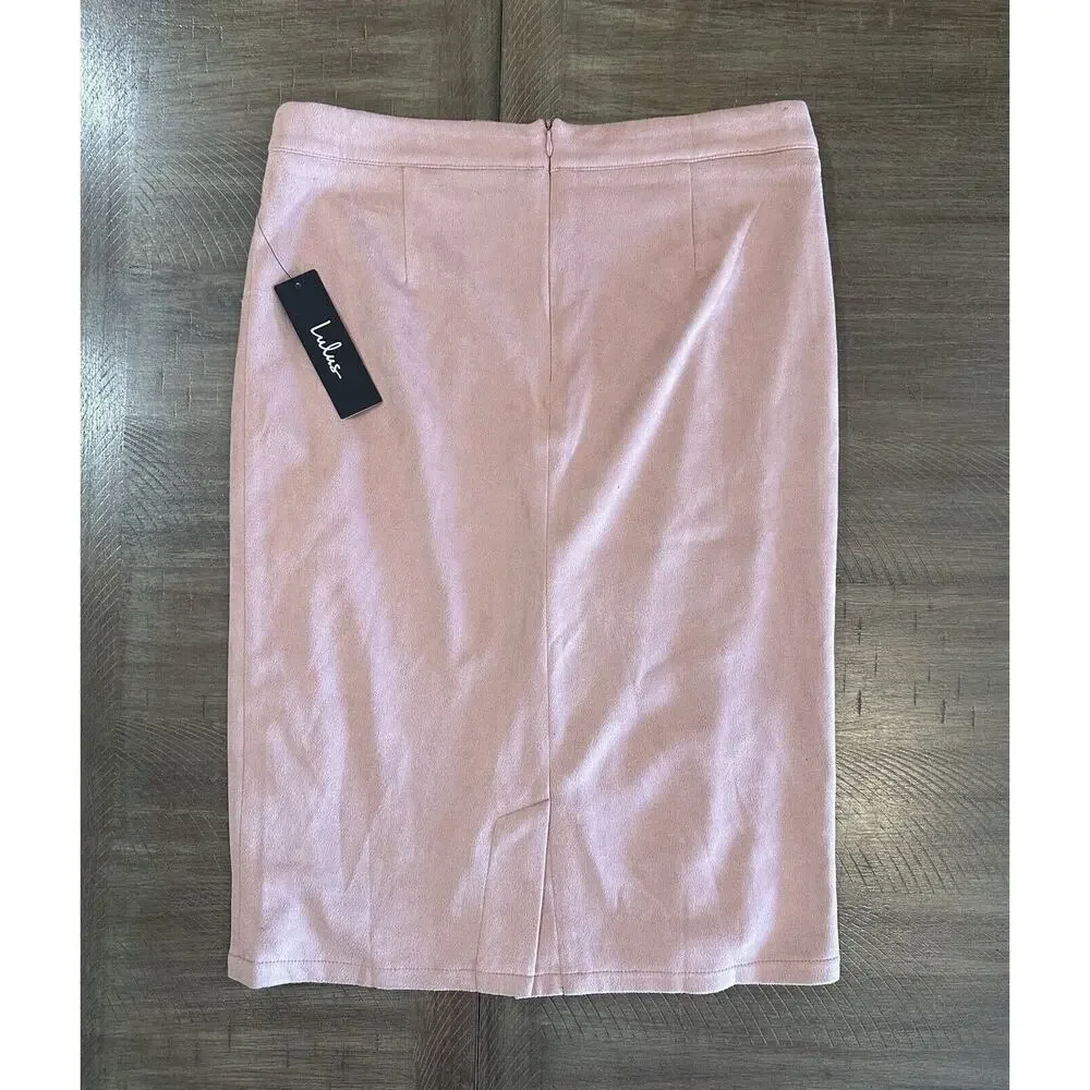 NWT Lulus Superpower Blush Pink Faux Suede Straight Pencil Skirt Lined Back Zip